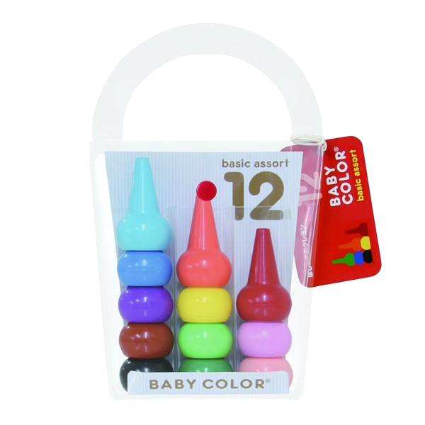 Aozora Baby Color Crayons 12 Basic Colours - Non-Toxic & Easy Grip