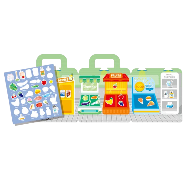 PinkA Reusable Educational Jelly Sticker Book - Supermarket Fun